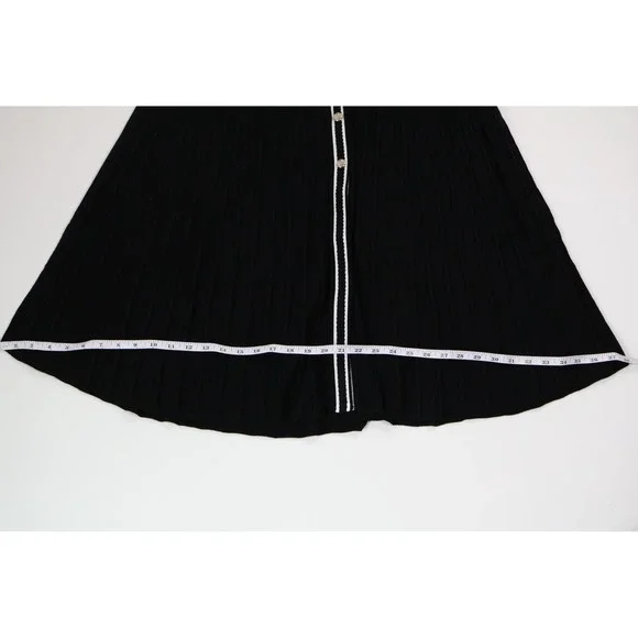 Maje Knit Midi Dress Contrast Trim Pleated Skirt Black White Office Classic $480 - Picture 8 of 15